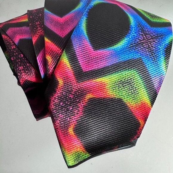 Tie Trippy Designer Menswear Necktie Hippie Psychedelic Tie Dye Fractal Rainbow - Picture 3 of 8